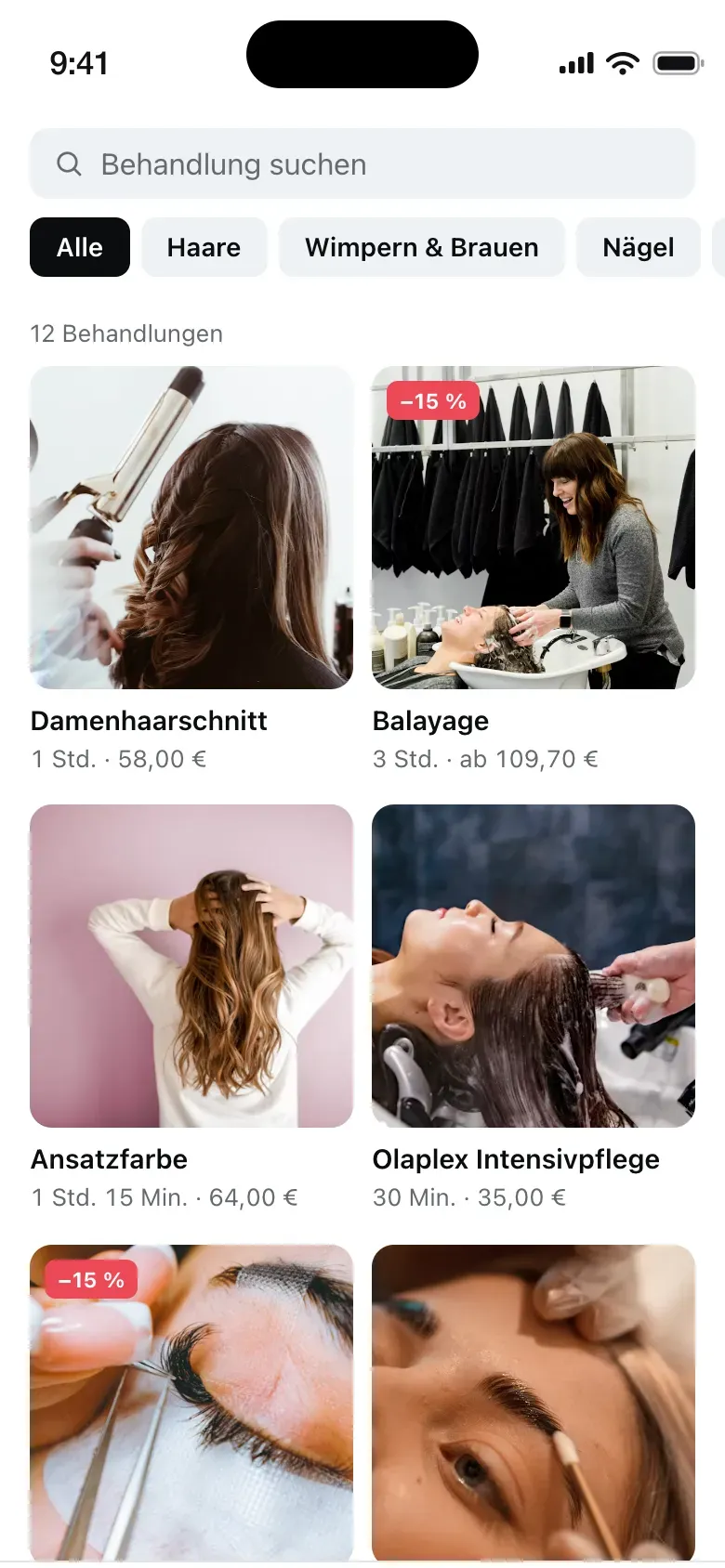 Buchungsseite mit Behandlungen