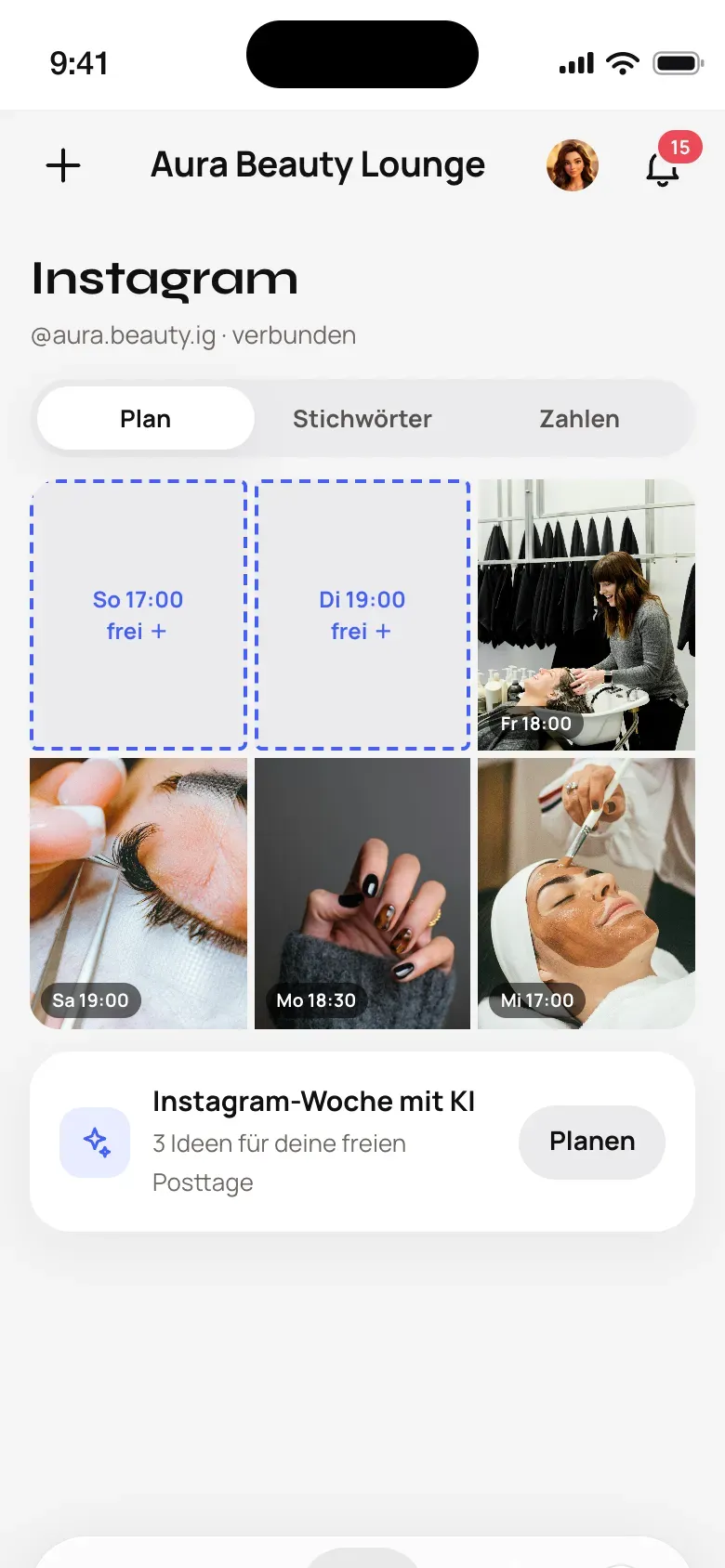 Posting-Kalender mit geplanten Beiträgen