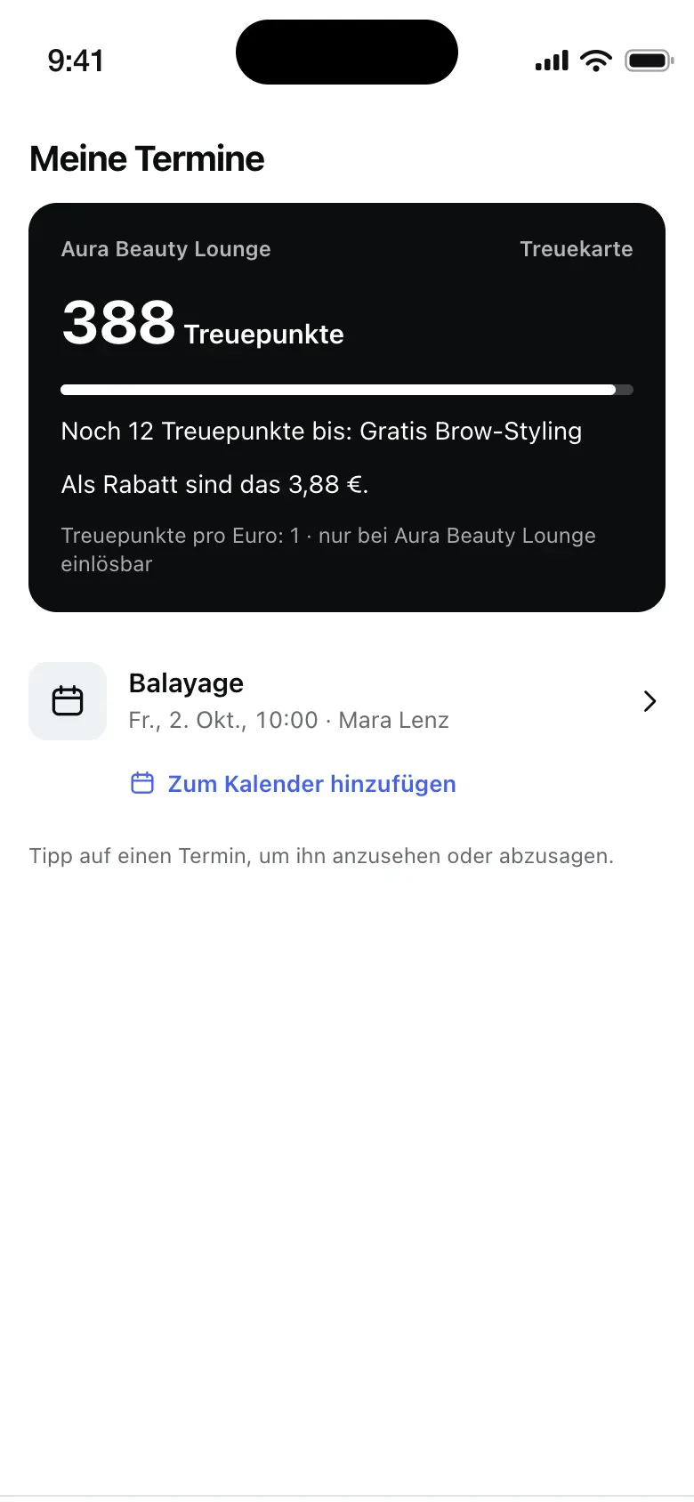 Treuekarte mit eigenen Punkten des Salons