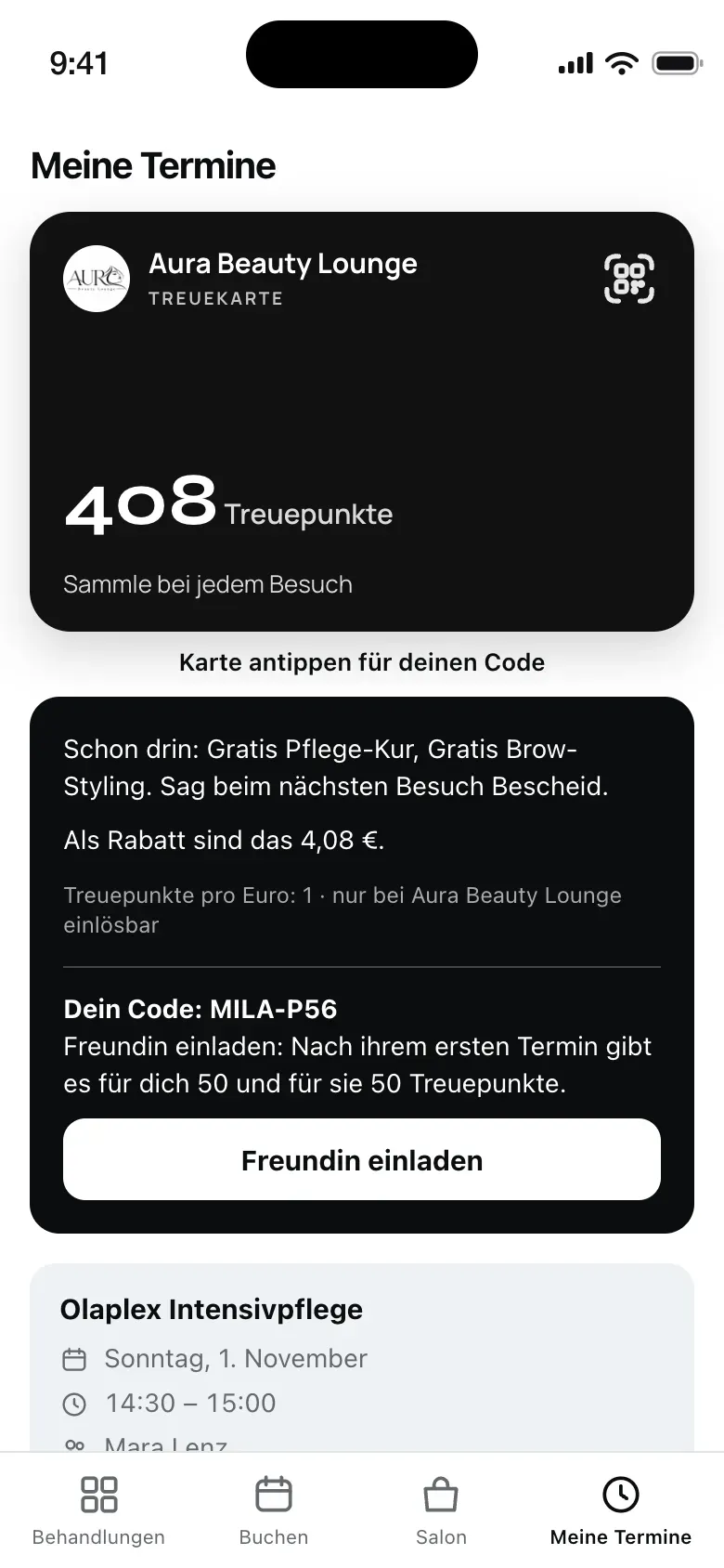 Treuekarte mit eigenen Punkten des Salons
